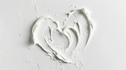 Purifying white skincare mask in a heart shape on a clean white background