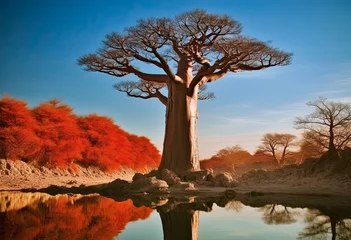 Foto op Aluminium A stately baobab tree in the meadow created with Generative AI technology © Edi
