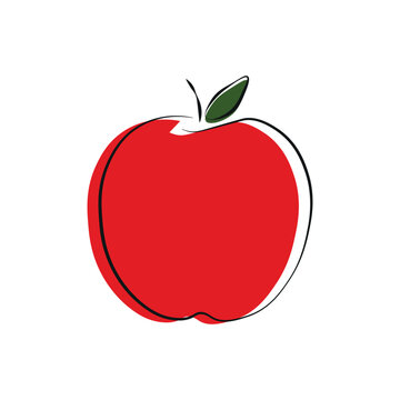 line art drawing style red apple vector illustration. modern fruit icon.