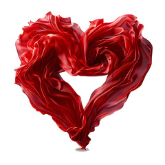 A heart made of abstract red silk isolated on a transparent background