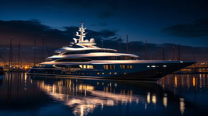Fototapeta premium Luxury yacht for nighttime voyages across the sea
