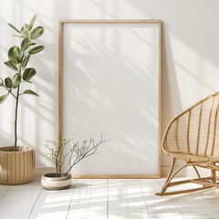 White Canvas with Wood Frame on Floor A3 Ratio Artwork