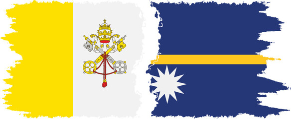 Nauru and Vatican grunge flags connection vector