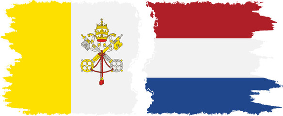 Netherlands and Vatican grunge flags connection vector