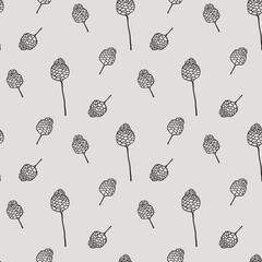 Fototapeta na wymiar Botanical elegant elements seamless pattern on light gray background, floral wallpaper