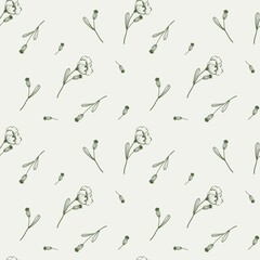 Botanical elegant elements seamless pattern on light green background, floral wallpaper