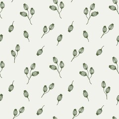 Botanical elegant elements seamless pattern on light green background, floral wallpaper