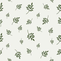 Botanical elegant elements seamless pattern on light green background, floral wallpaper