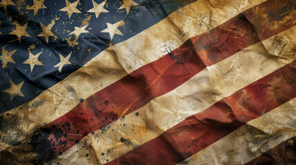 Aged American Flag Texture with Vintage Appeal and Grunge Elements