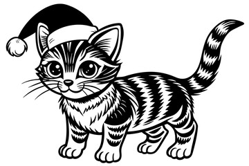 simple cute baby cat wearing Santa hat vector art