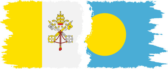 Palau and Vatican grunge flags connection vector