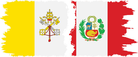 Peru and Vatican grunge flags connection vector