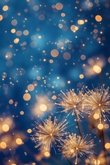 Gold fireworks and bokeh in New Year eve and copy space. Abstract holiday background.
