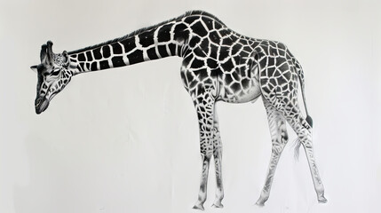Tall beautiful long necked giraffe on a gray isolated background
