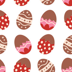 Cute seamless easter pattern with chocolate eggs. Easter eggs seamless pattern with hearts. Easter symbol, decorative vector elements. Easter colored eggs simple pattern.