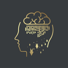 Gold head of AI icon, Premium symbol of AI. AI elegrant on dark background. luxury technology vector element