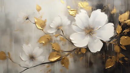 Abstract floral design in gold and gray colors for prints, postcards or wallpaper