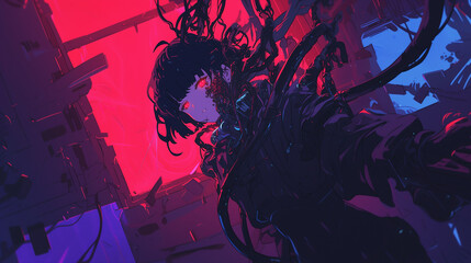 Anime cyberpunk girl, dark anime wallpaper