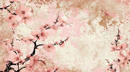 An elegant cherry blossom template modern with grunge textures. Flower background and landscape pattern.