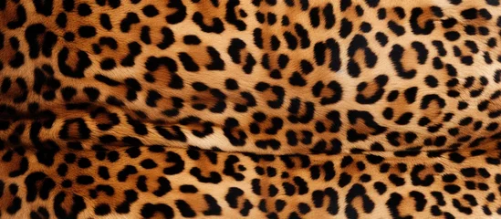  A detailed look at a leopard print fabric, showcasing the intricate spots and texture on a white background. The fabric features a pattern that closely resembles the markings on a leopards skin. © TheWaterMeloonProjec