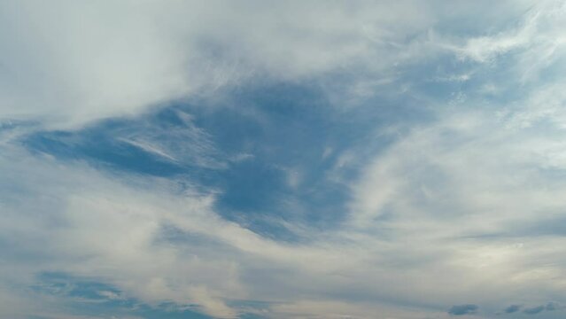 White cirrus cloudscape on beautiful sunny clear sky. Tropical summer sunlight.