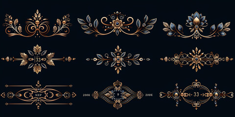 Luxury Gold vintage invitation vector set. 