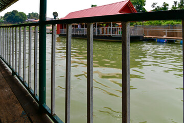 View of the tour boat on the Mekong River in Laos