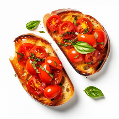 Tangy Tomato Bruschetta isolated on a white background