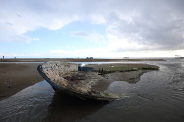 hull of an old boat on beach