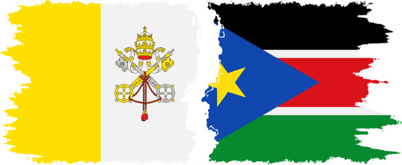 South Sudan and Vatican grunge flags connection vector