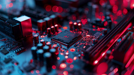 Fototapeta na wymiar A glowing AI chip on a circuit board.