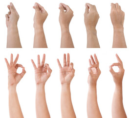  Male asian hand gestures isolated over the white background. Grab Thing with Two fingers Action....