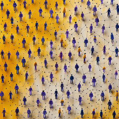 crowd people connected by lines, social media and communication concept