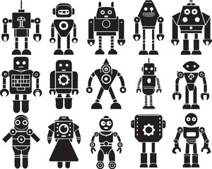 A set of robots. Hand drawn vector illustration