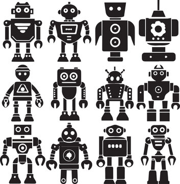 A set of robots. Hand drawn vector illustration