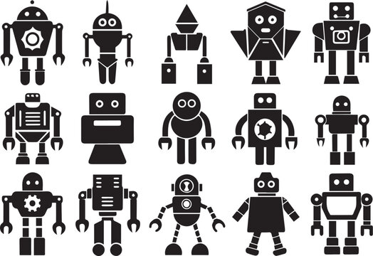 A set of robots. Hand drawn vector illustration