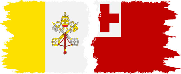 Tonga and Vatican grunge flags connection vector