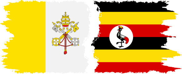 Uganda and Vatican grunge flags connection vector