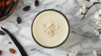 Homemade almond milk dates vanilla bean dairy free alternative - obrazy, fototapety, plakaty