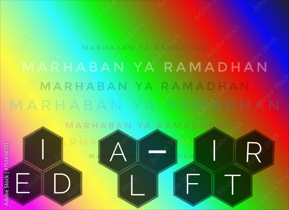 Wall mural Marhaban ya ramadhan eid al fitr simple greeting quote word in colorful gradient background