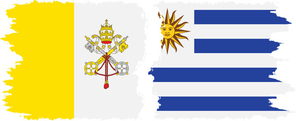 Uruguay and Vatican grunge flags connection vector