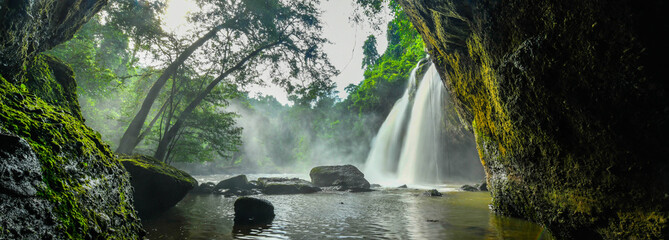  Heo Suwat Waterfall in tropical forest at Khao Yai National Park, Thailand.