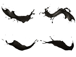 Set of black liquid wave splash water isolated on transparent background, transparency image, removed background