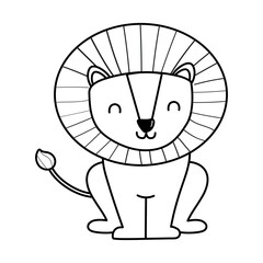 Coloring page with a cute cartoon style lion. Black and white African safari animal. Isolated vector illustration.