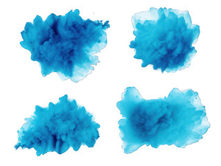 Set of blue paint color powder festival explosion burst isolated on transparent background, transparency image, removed background