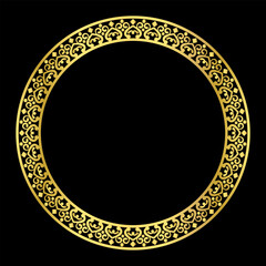Luxury golden ethnic round ornament on the black background. Decorative element. Hand-drawn.Vector illustration.