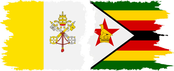 Zimbabwe and Vatican grunge flags connection vector