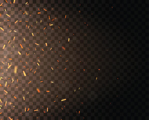 Red confetti or fire flames burning hot sparks, isolated on transparent background - 755660541