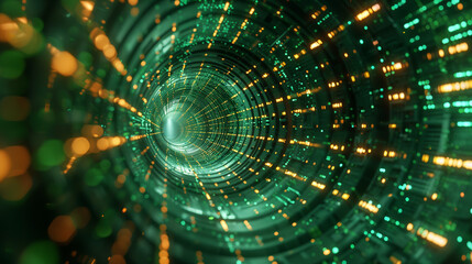 Fototapeta na wymiar The inside of a cable with light patterns, resembling digital data flow.
