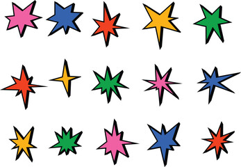 Obraz premium Flat geometric shape colorful retro clipart set vector wallpaper design background